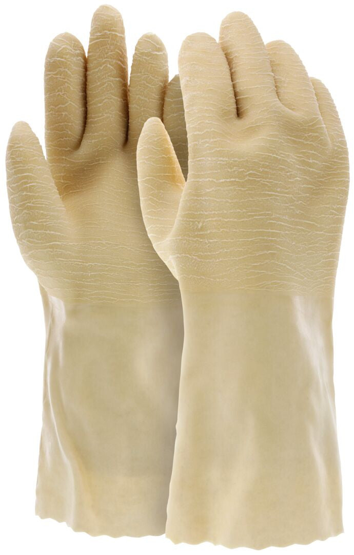 Latex Rubber-Coated Work Gloves, Crinkle Finish, Interlock Lining, 12-Inch Gauntlet Cuff