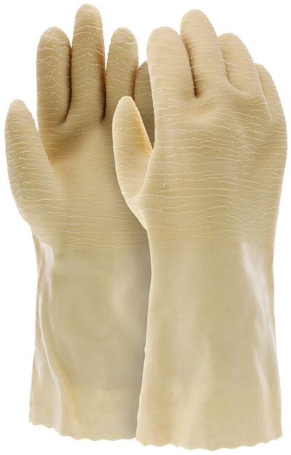 Latex Rubber-Coated Work Gloves, Crinkle Finish, Interlock Lining, 12-Inch Gauntlet Cuff