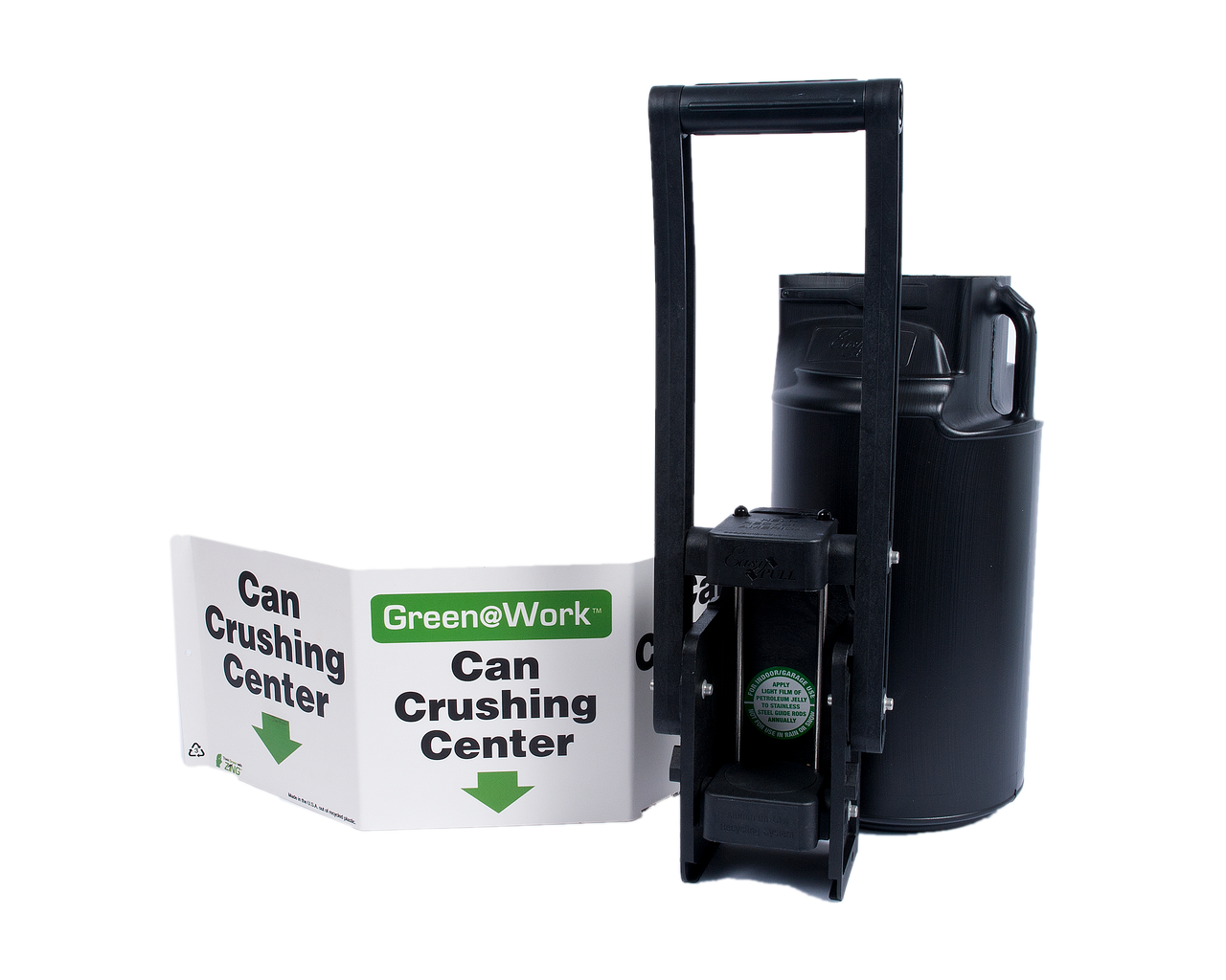 ZING Can Crusher Kit: Can Crusher With Collection Barrel, (1) "Can Crushing Center" Triview Sign - 7008