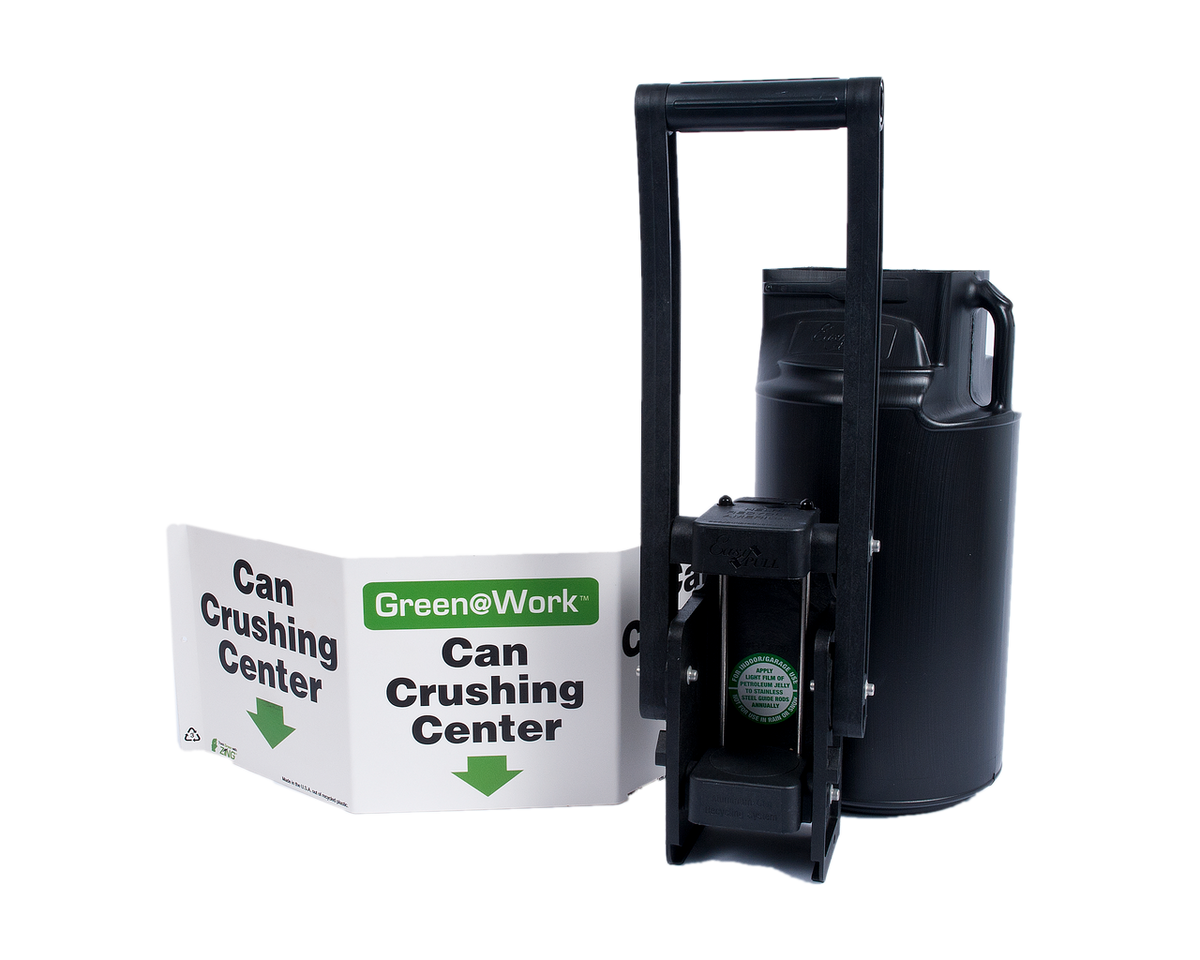ZING Can Crusher Kit: Can Crusher With Collection Barrel, (1) "Can Crushing Center" Triview Sign - official Zing product image 1