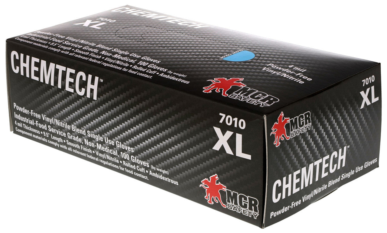 ChemTech Disposable Nitrile/Vinyl Gloves, 4 Mil, Powder-Free, Food Service Grade