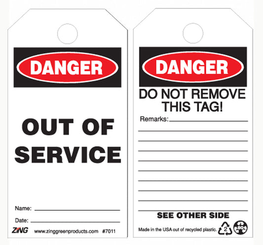ZING Safety Tag Danger Out Of Service LOTO 3X5.5 10/Pk - official Zing product image 1