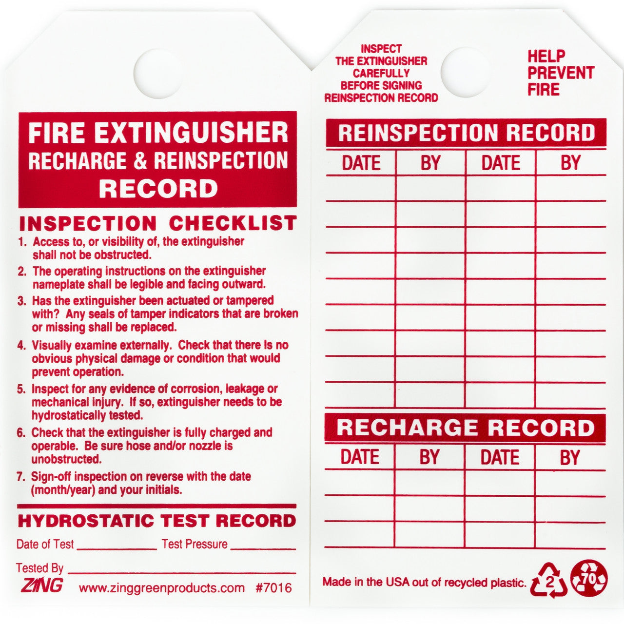 ZING Safety Tag Fire Extinguisher Tag 3X5.5 10/Pk - official Zing product image 1