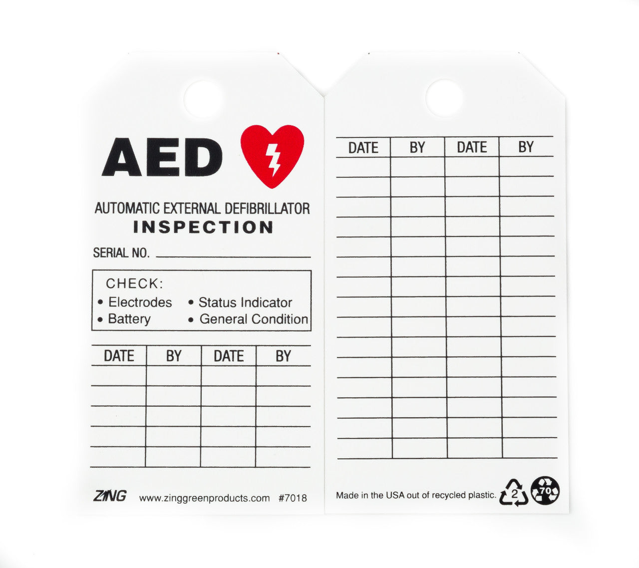 ZING Safety Tag Aed Inspection Tag 3X5.5 10/Pk - official Zing product image 1