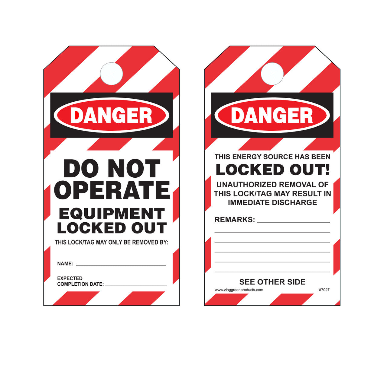 ZING Safety Tag - Do Not Operate/ Striped, 3X5.5 10/Pk - official Zing product image 1