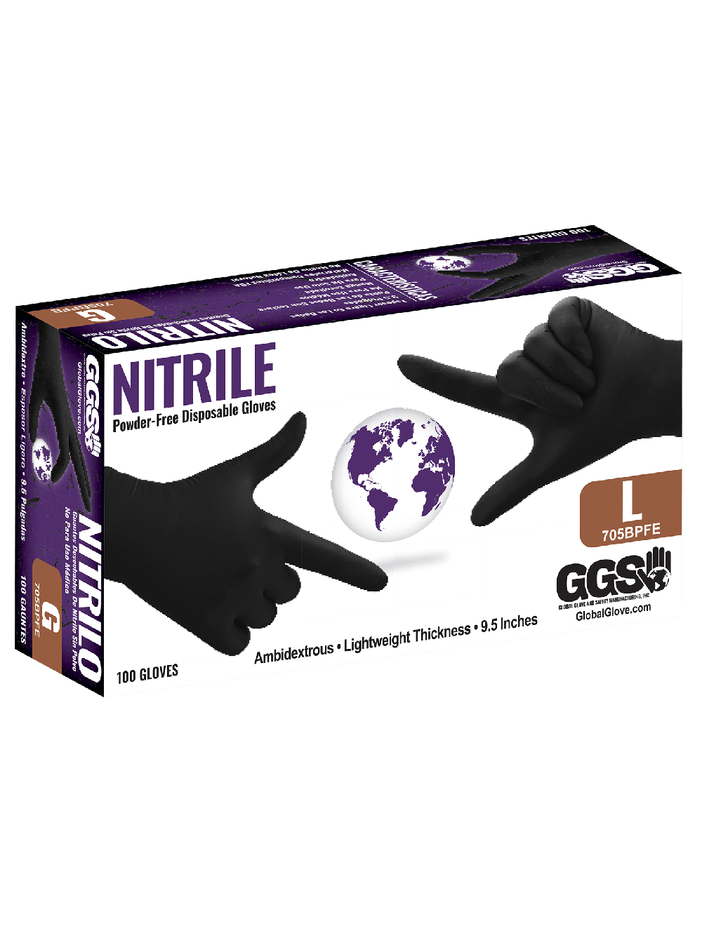 Global Glove - 705BPFE - Disposable Gloves - nitrile coating - black