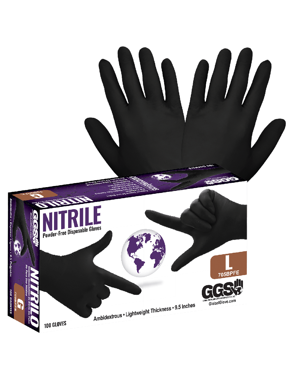 Global Glove - 705BPFE - Disposable Gloves - nitrile coating - black