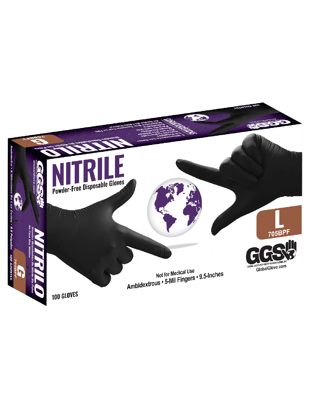 Global Glove - 705BPF - Disposable Gloves - nitrile coating - black