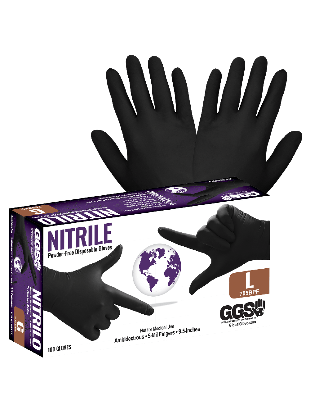 Global Glove - 705BPF - Disposable Gloves - nitrile coating - black