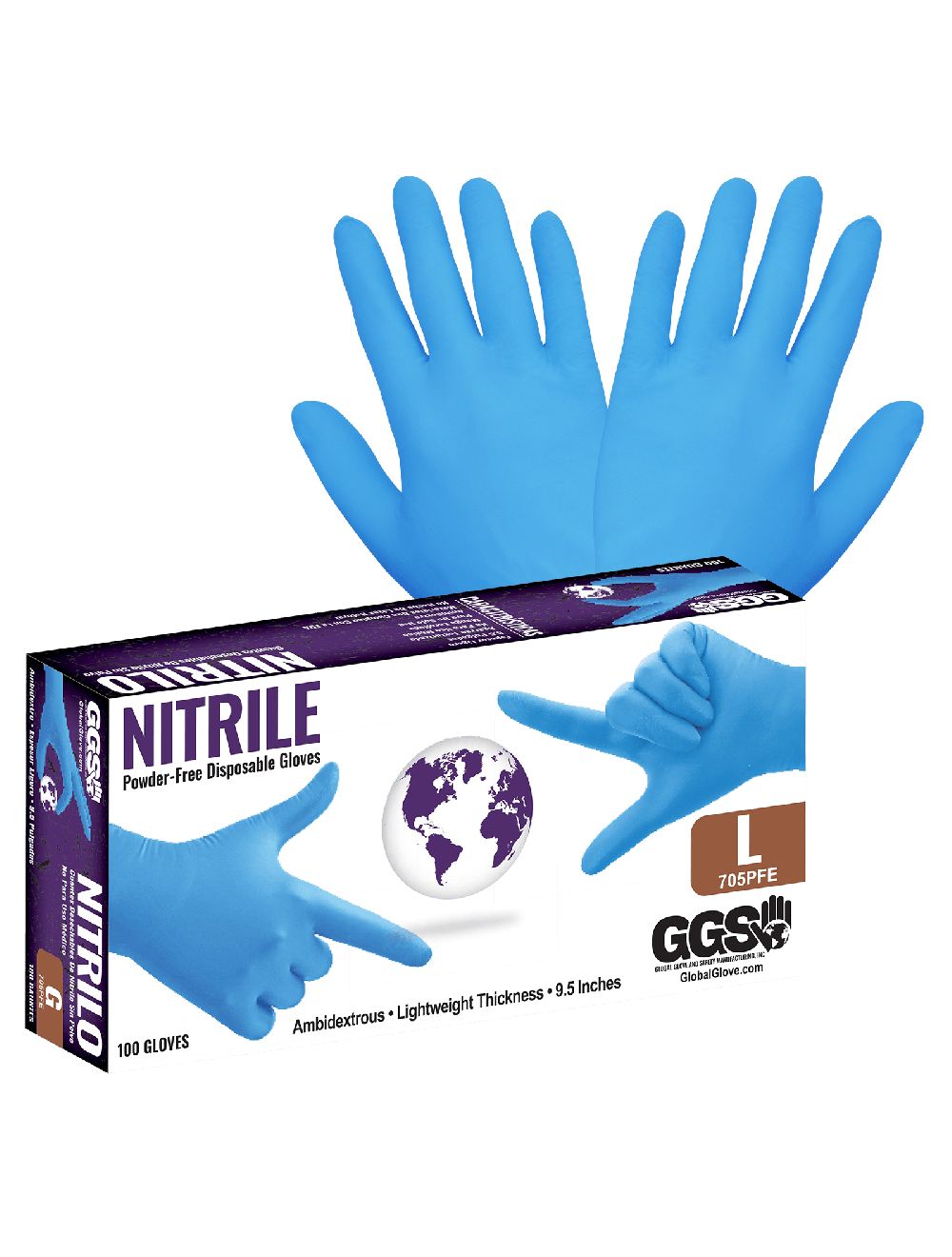Global Glove - 705PFE - Disposable Gloves - nitrile coating - blue