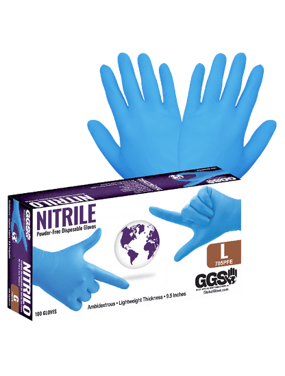 Global Glove - 705PFE - Disposable Gloves - nitrile coating - blue