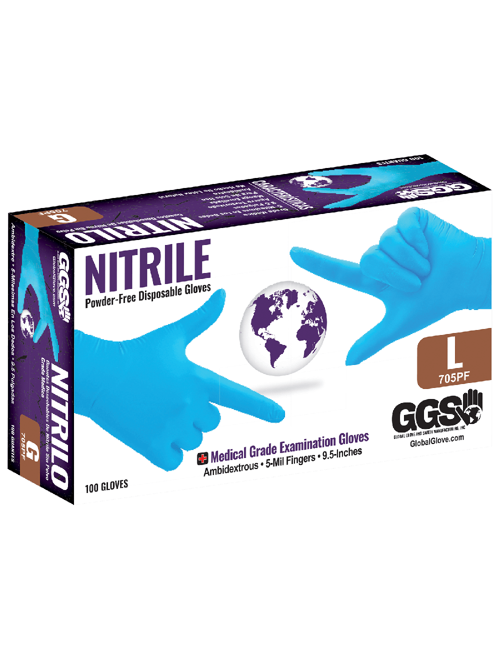 Global Glove - 705PF - Disposable Gloves - nitrile coating - blue