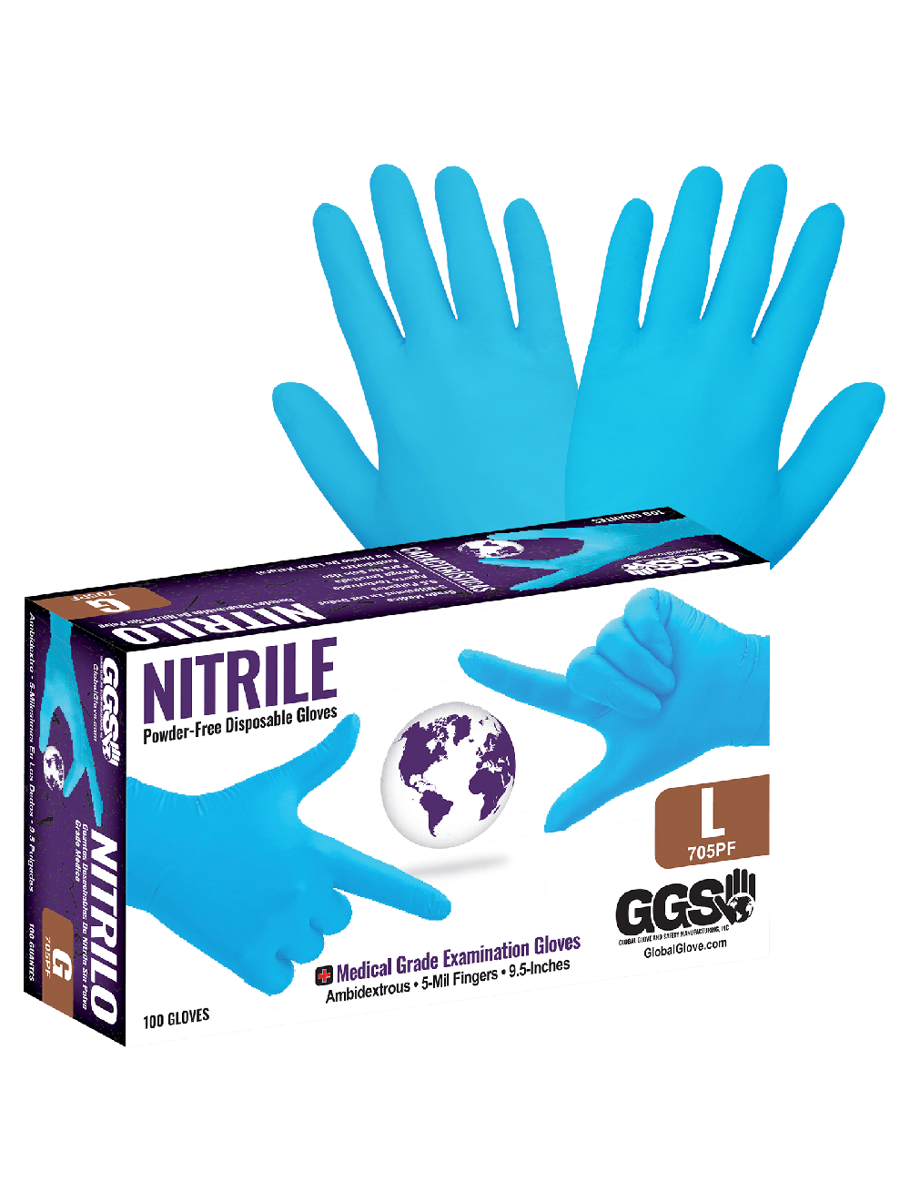 Global Glove - 705PF - Disposable Gloves - nitrile coating - blue