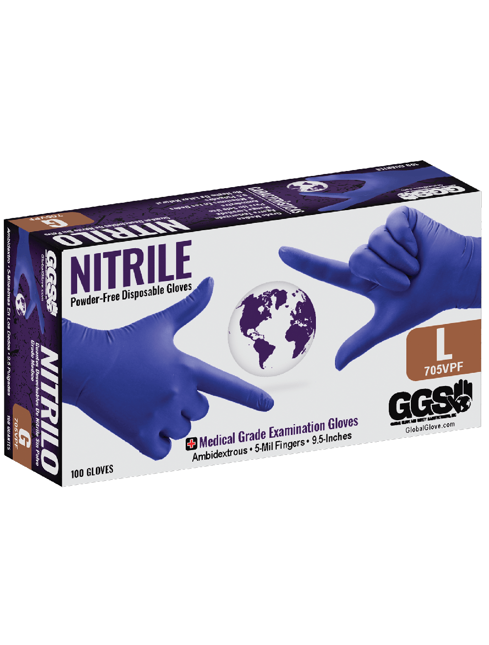 Global Glove - 705VPF - Disposable Gloves - nitrile coating - blue