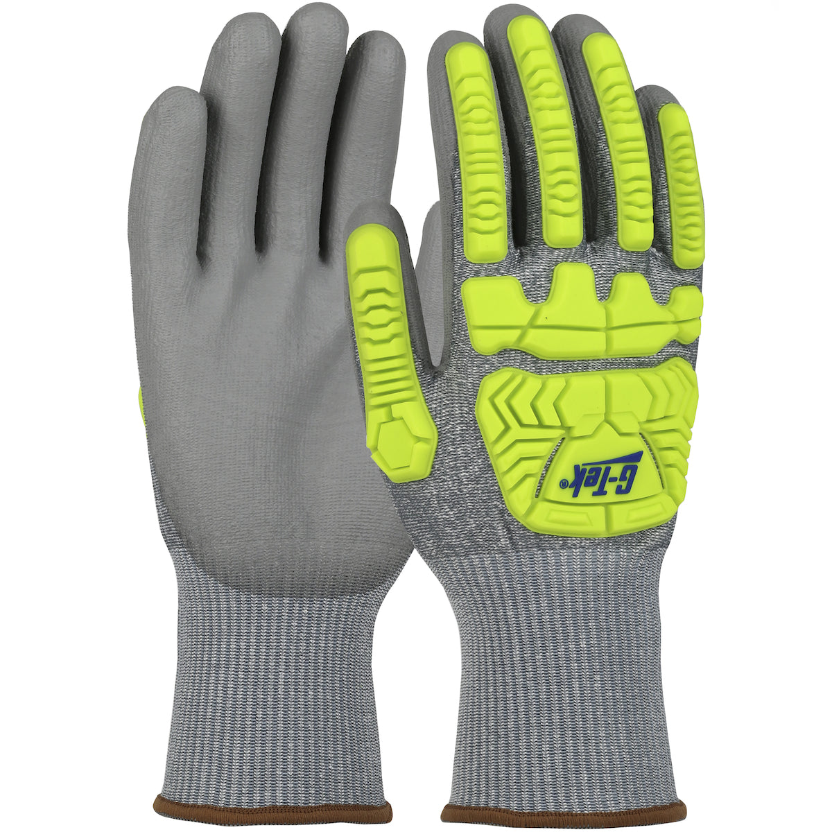 G-Tek® Seamless Knit HPPE Blended Glove with Hi-Vis Impact Protection and Polyurethane Coated Palm & Fingers