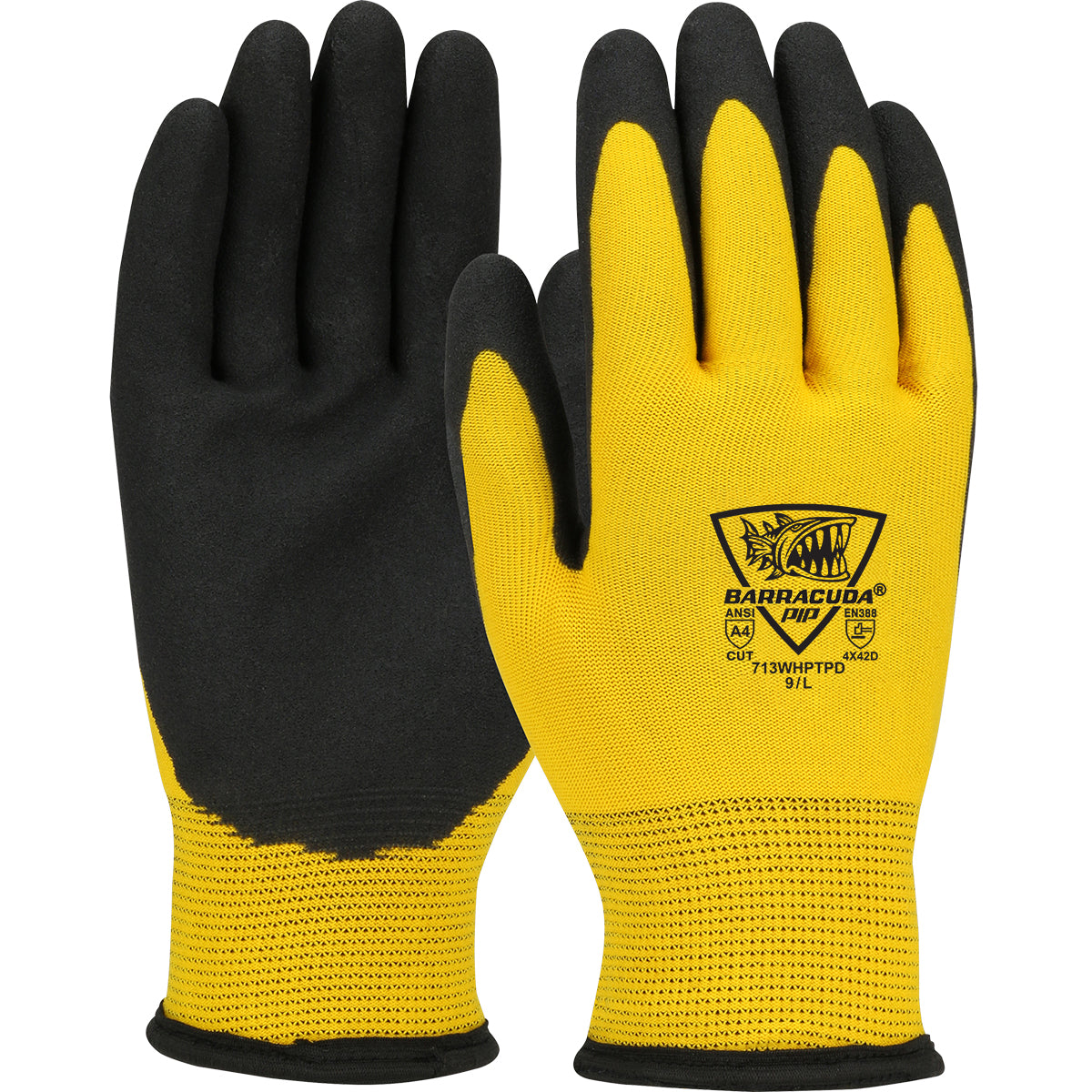 G-Tek 713WHPTPD – Seamless Knit HPPE/Nylon Glove with Acrylic Lining and PVC Foam Grip on Palm & Fingers