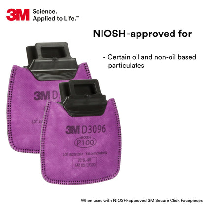 3M™ Secure Click™ Particulate Filter P100 with Nuisance Level Acid Gas Relief D3096, 100 ea/Case