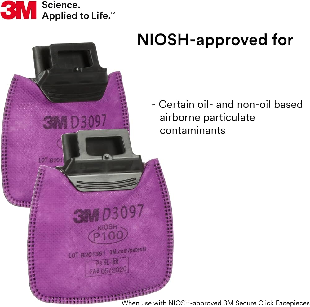3M™ Secure Click™ Particulate Filter P100 with Nuisance Level Organic Vapor Relief D3097, 100 ea/Case