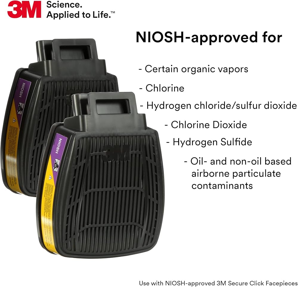 3M™ Secure Click™ Organic Vapor/Acid Gas Cartridge/Filter P100 D80923, 2 EA / PK