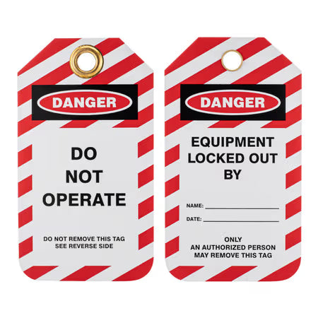 ZING Lockout Tags-Do Not Operate, Pkgs. Of 10, .7 Mm Plastic With Brass Grommet -- Striped - Unbranded