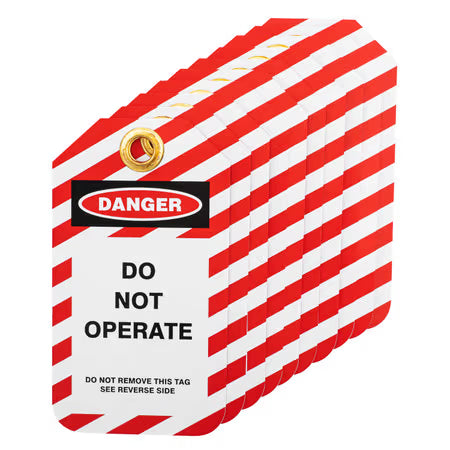 ZING Lockout Tags-Do Not Operate, Pkgs. Of 10, .7 Mm Plastic With Brass Grommet -- Striped - Unbranded