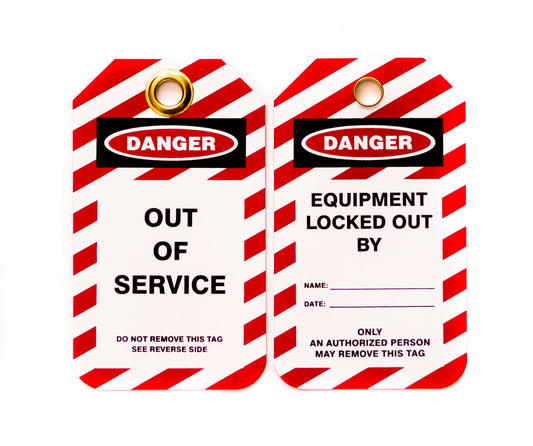 ZING Lockout Tags-Out Of Service, Pkgs. Of 10, .7 Mm Plastic With Brass Grommet -- Striped - Unbranded - official Zing product image 1