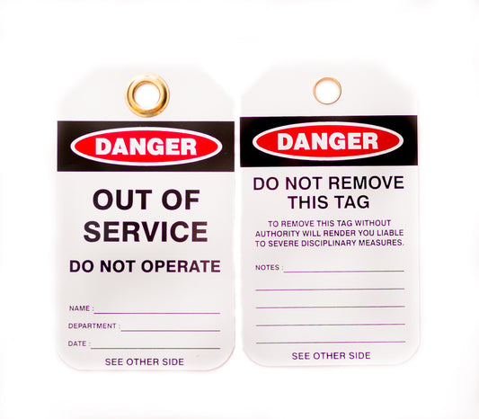 ZING Lockout Tags-Out Of Service, Pkgs. Of 10, .7 Mm Plastic With Brass Grommet - Unbranded - official Zing product image 1