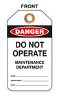 ZING Lockout Tags-Do Not Operate, Maintenance Dept. Pkgs. Of 10, .7 Mm Plastic With Brass Grommet - Unbranded - 7370