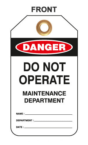 ZING Lockout Tags-Do Not Operate, Maintenance Dept. Pkgs. Of 10, .7 Mm Plastic With Brass Grommet - Unbranded - official Zing product image 1