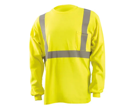 Occunomix Flame Resistant Dual Certified Long Sleeve T-Shirt w/Pocket Flame Resistant Safety Apparel Yellow M model