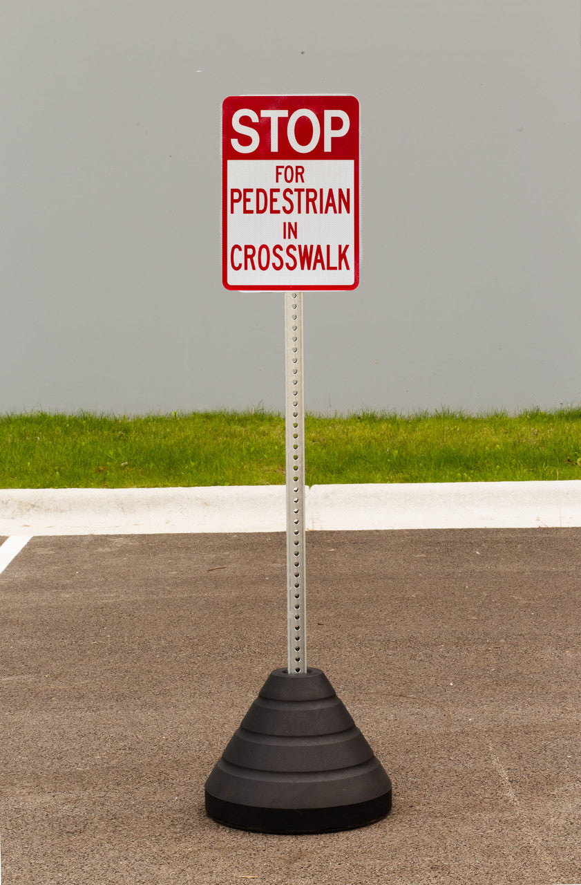 ZING Sign Base, 72 Lb, Post (#7425 & #7475) And "Stop For Pedestrian In Crosswalk" Sign (#2428) - official Zing product image 1
