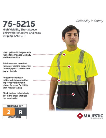 High Visibility Short Sleeve Shirt with Reflective Chainsaw Striping, ANSI 2, R
