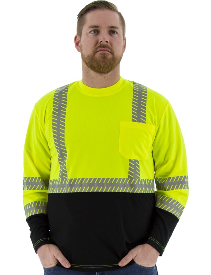 High visibility long sleeve shirt with reflective chainsaw Striping, ANSI 2, R