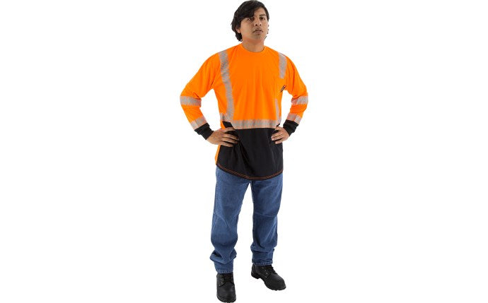 High visibility long sleeve shirt with reflective chainsaw Striping, ANSI 2, R