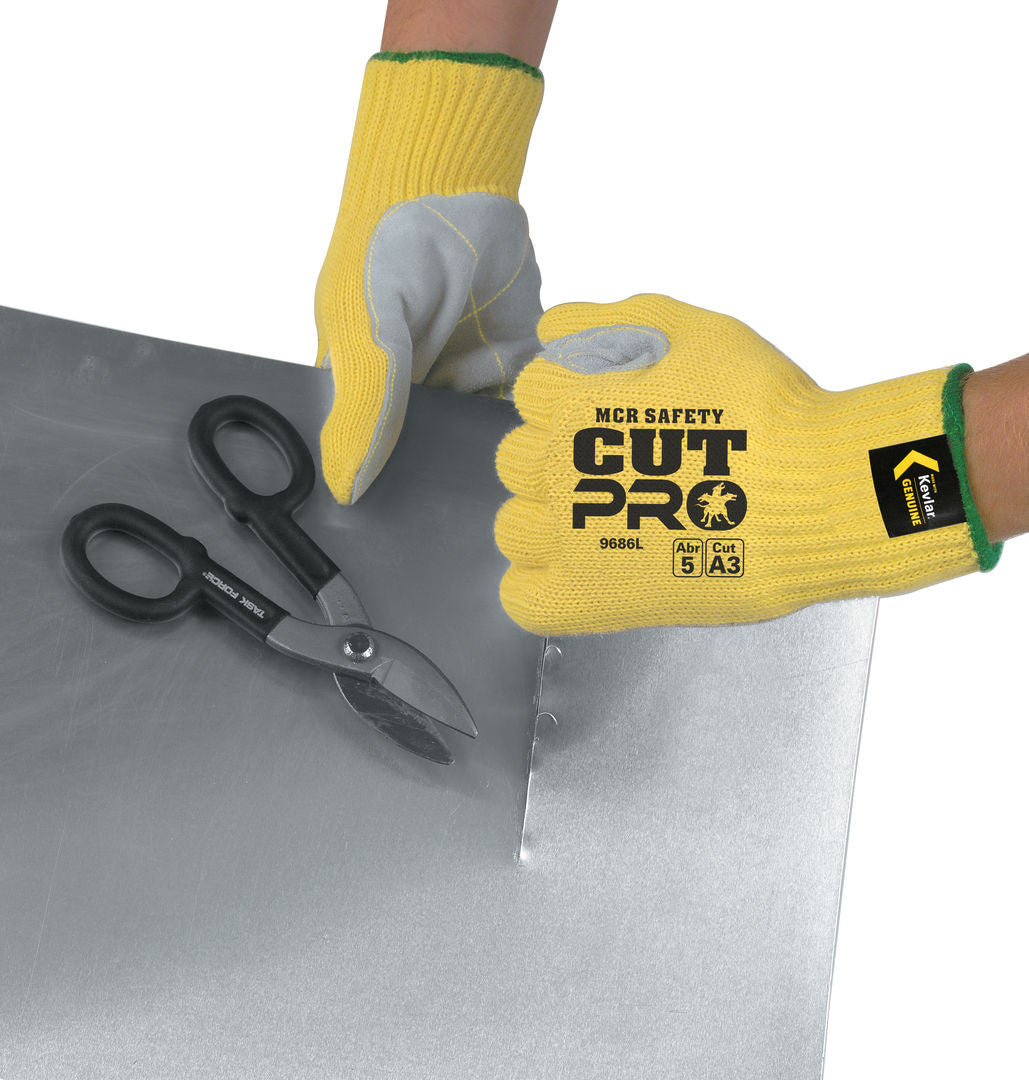 9686 - MCR Safety CutPro® - 7-Gauge DuPont™ Kevlar® Aramid Shell - Cut Resistant Work Gloves - Split Leather Palm - Reinforced Thumb Crotch
