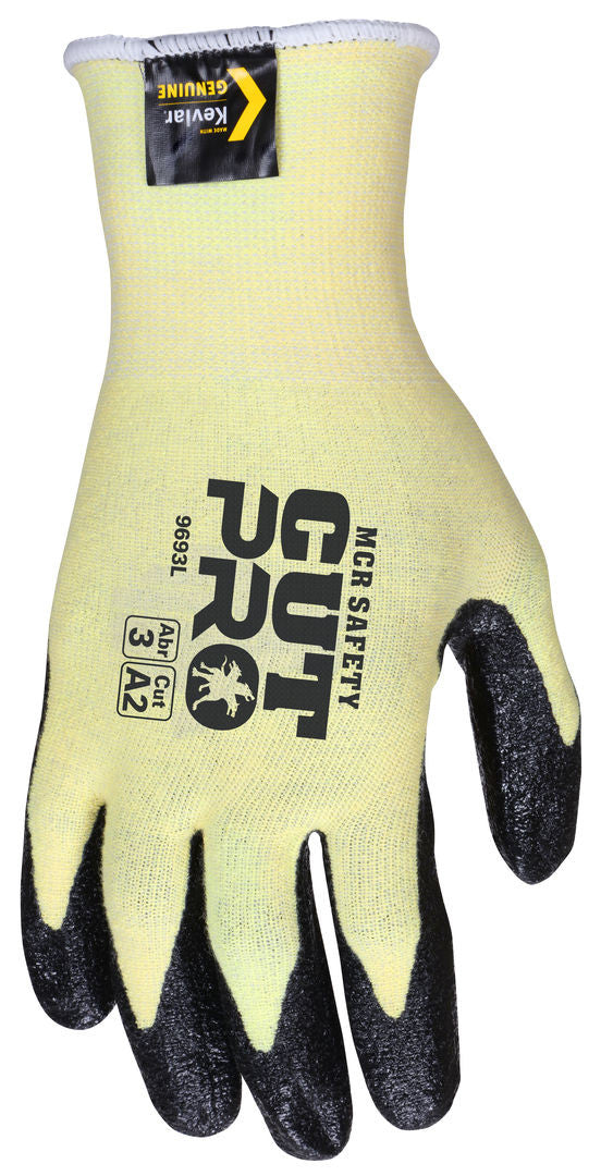 9693 - MCR Safety CutPro® - 15 Gauge Stretch DuPont™ Kevlar® Aramid Shell - Cut Resistant Work Gloves - Black Textured Nitrile Coated Palm and Fingertips - Improves Gripping Power
