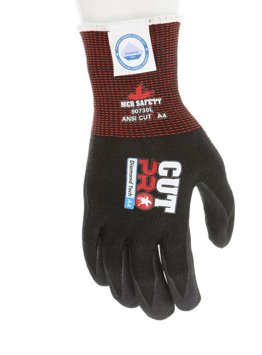 90730 - MCR Safety CutPro® - 13 Gauge Dyneema® Diamond Technology - Cut Resistant Work Gloves - Sandy Nitrile Foam Coated Palm and Fingertips - Micro-particle Boosted High Strength Fiber Provides Cool Touch Comfort and Maximum Durability