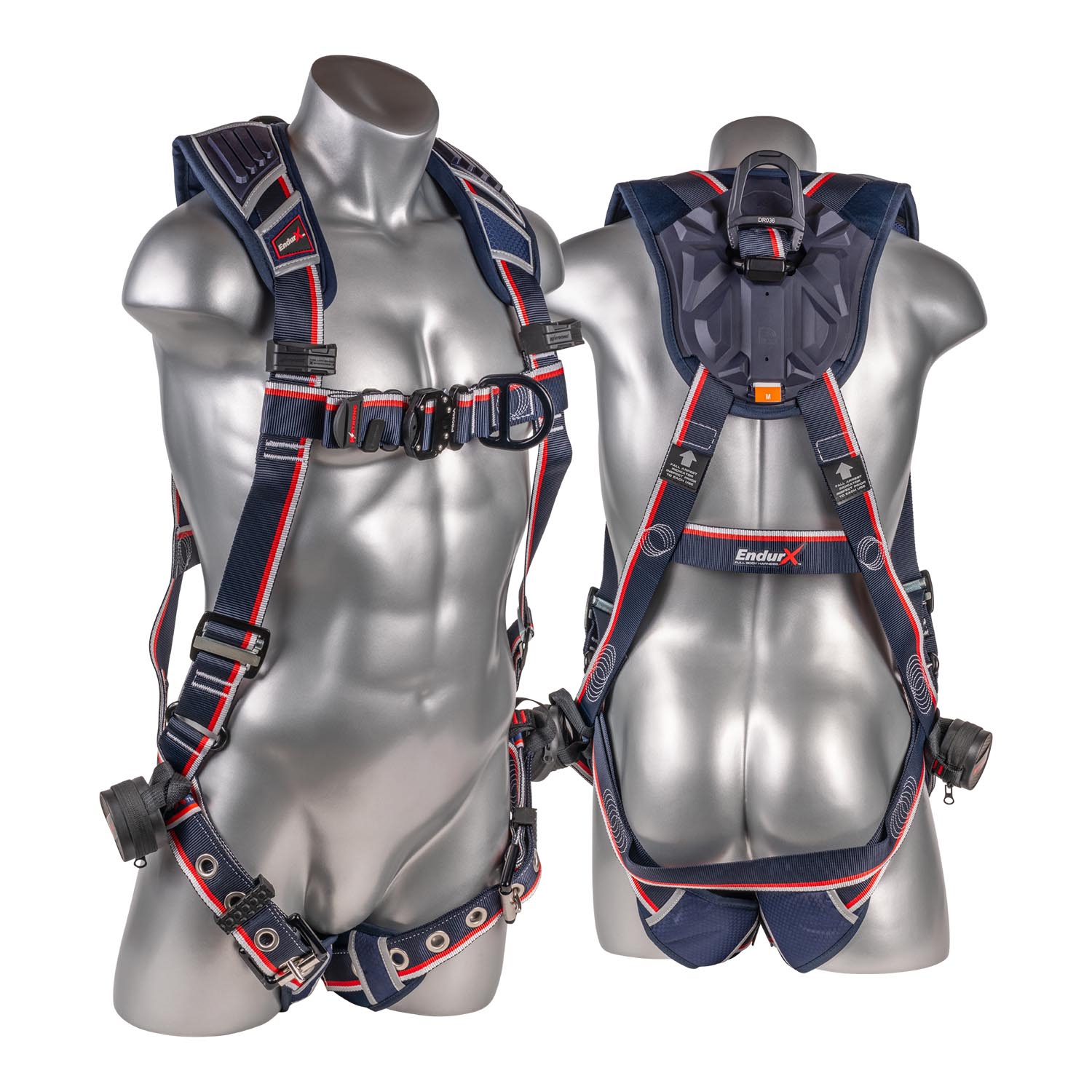 KStrong® EndurX™ 5-Point Full Body Harness, Abrasion Resistant Shoulder Pad, Deluxe Leg Pads, Enhanced Dorsal D-ring Plus™, Front D-ring, Premium Adjusters, Trauma Relief Straps, QC Chest, TB Legs (SS), All Aluminum Hardware (ANSI)