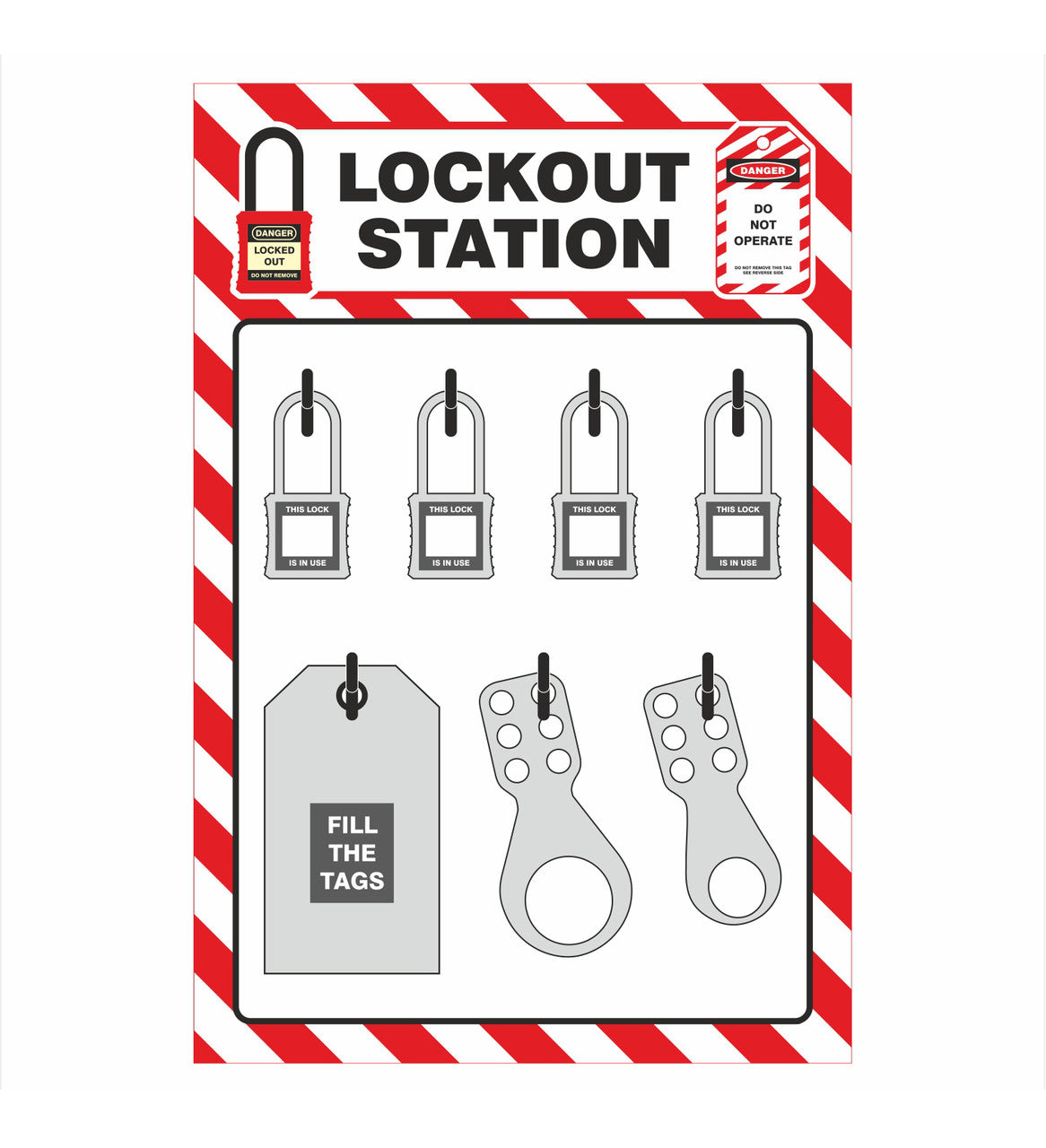 ZING Lockout Station Shadow Board, 4 Padlock - official Zing product image 1