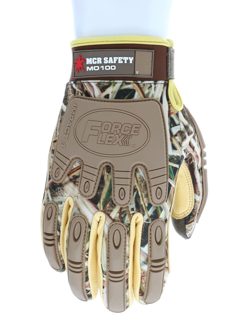 MO100 - ForceFlex® Mechanics Work Gloves - Shadow Grass® Blades® Pattern - Camo Gloves - Breathable Back - Palm Reinforced with D3O® - TPR on Back of Hand for Impact Resistance - Popular Mossy Oak® Camouflage Pattern