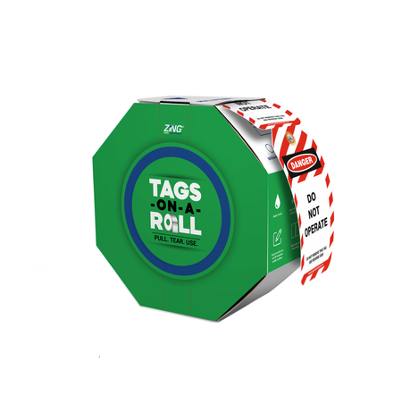 Lockout Safety Tag Dispensers - 100 Grommeted Tags on a Roll #7868