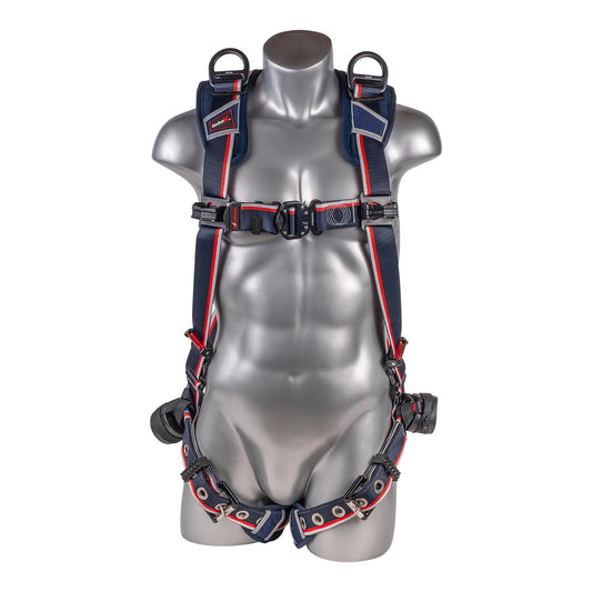 KStrong® EndurX™ 5-Point Full Body Harness, Premium Shoulder Pad, Deluxe Leg Pads, Enhanced Dorsal D-ring Plus™, Shoulder D-rings, Quick Slide Adjusters, Trauma Relief Straps, QC Chest, TB Legs (SS), All Aluminum Hardware (ANSI)