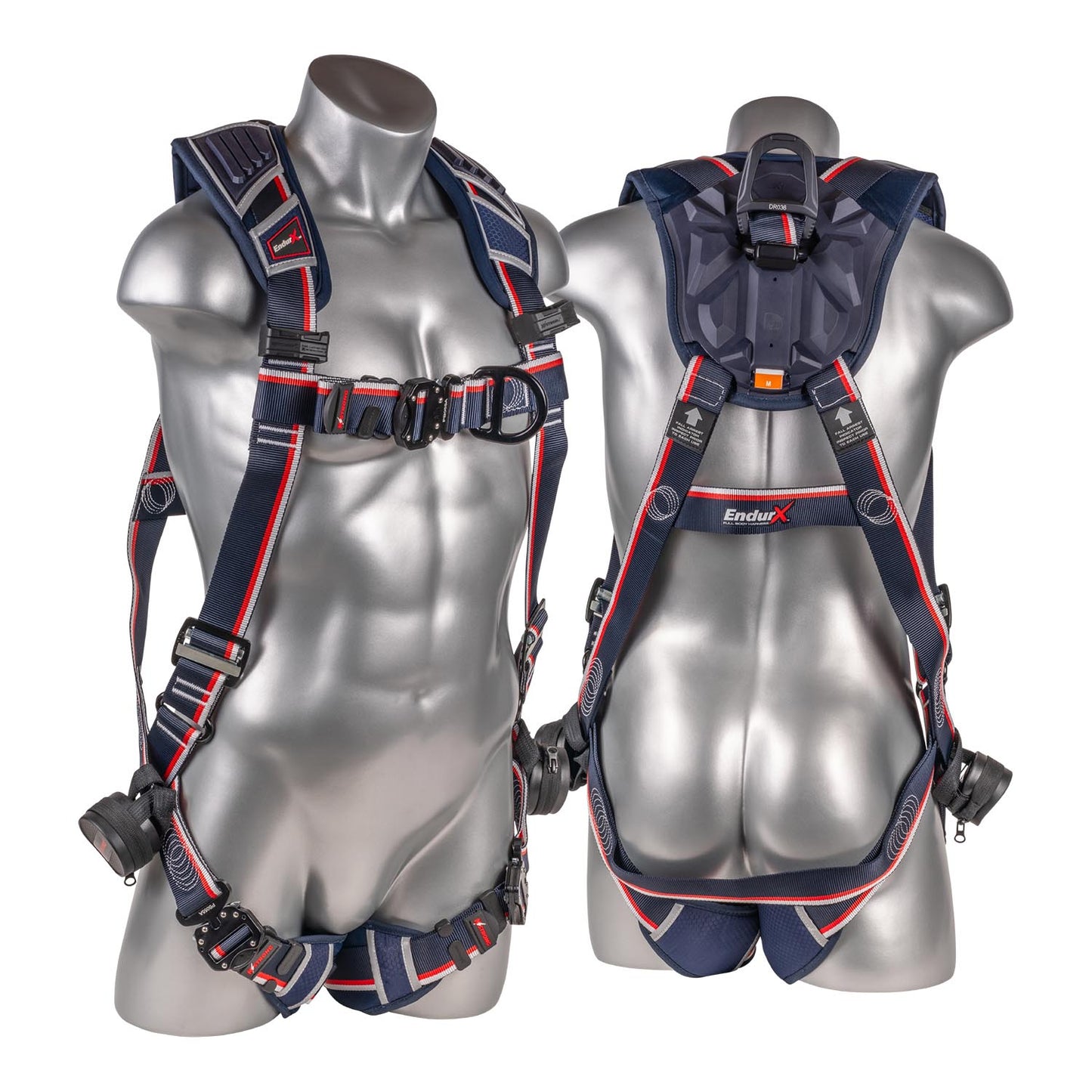 KStrong® EndurX™ 5-Point Full Body Harness, Abrasion Resistant Shoulder Pad, Deluxe Leg Pads, Enhanced Dorsal D-ring Plus™, Front D-ring, Premium Adjusters, Trauma Relief Straps, QC Chest/Legs, All Aluminum Hardware (ANSI)