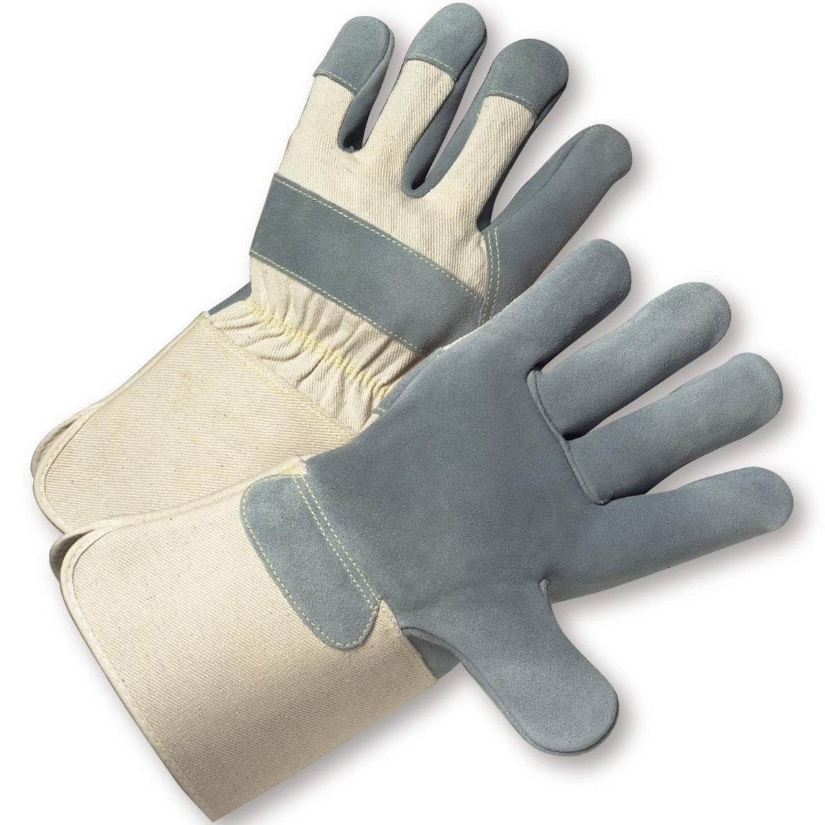 PIP 800-AAA – Premium Grade Split Cowhide Leather Palm Glove with Canvas Back - Rubberized Gauntlet Cuff