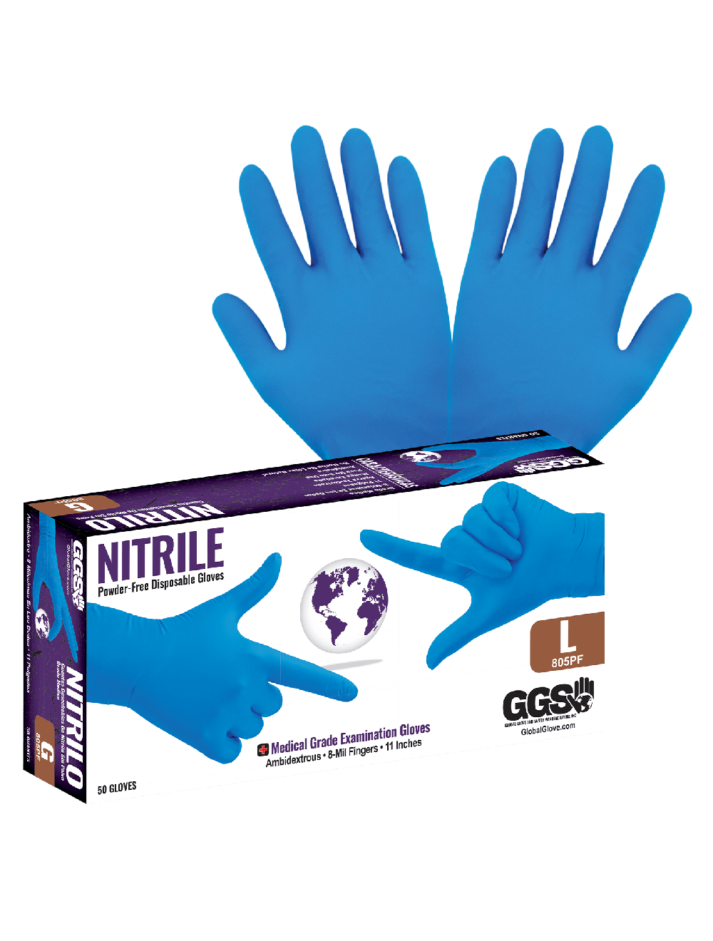 Global Glove - 805PF - Disposable Gloves - nitrile coating - blue