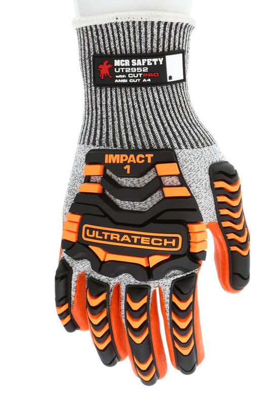 UT2952 - MCR Safety UltraTech® Mechanics Gloves - HyperMax® HPPE Shell - Cut and Abrasion-Resistant Gloves - Orange Nitrile Foam Palm and Fingertips - TPR Back-of-Hand Protection Provides Excellent Impact Protection