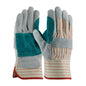 PIP 85-7512J – Industry Grade Split Cowhide Leather Double Palm Glove with Fabric Back - Rubberized Safety Cuff