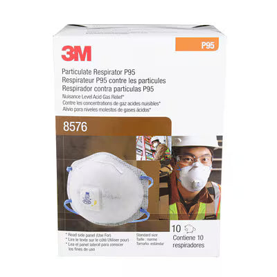 3M™ Particulate Respirator 8576, P95, with Nuisance Level Acid Gas Relief 10 EA / BX