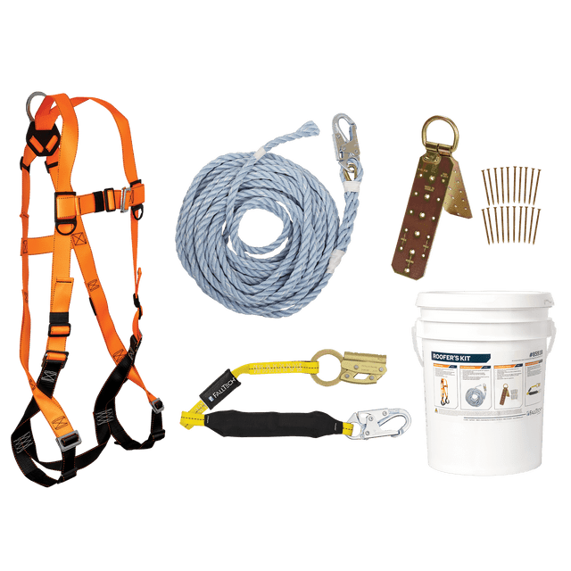 Roofer's Kit with Hinged Reusable Anchor and Manual Rope Adjuster - 8593B