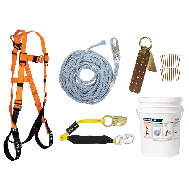 Roofer's Kit with Hinged Reusable Anchor and Manual Rope Adjuster - 8593C